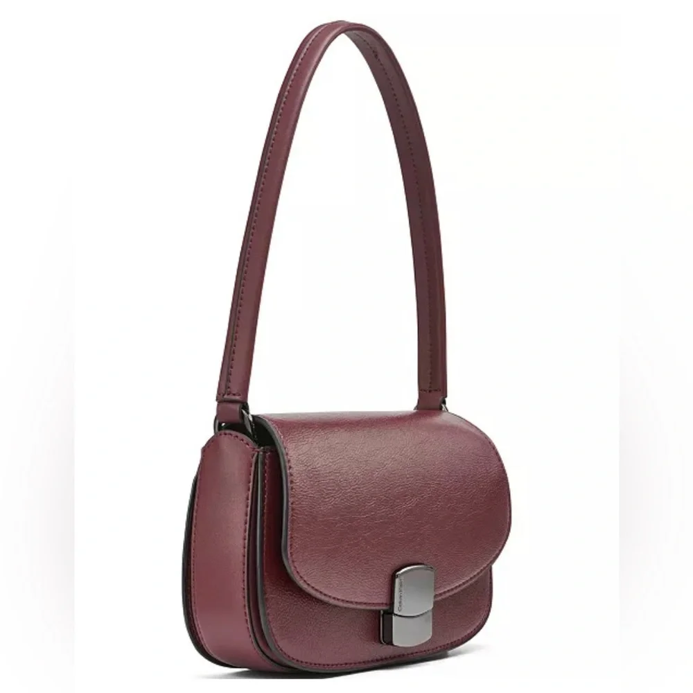 Calvin Klein Red Baguette Shoulder Bag Y2K Minimalist Clasp Small Purse - Picture 11 of 11